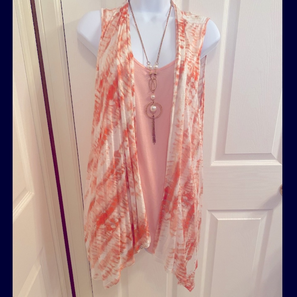 NWT Designer August Silk Blouse Cardigan Necklace
